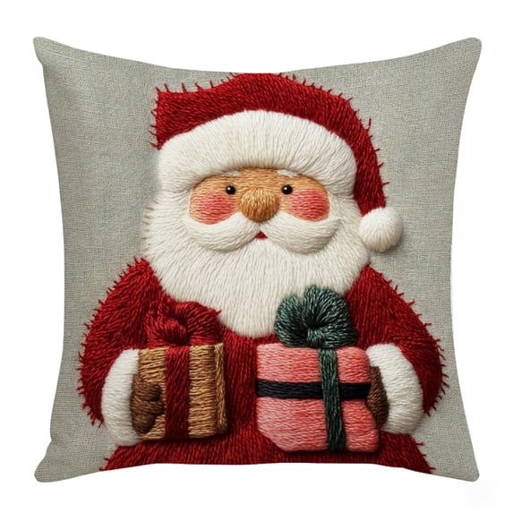 Christmas Printed Pillow Covers, 18x18 Inch Classic Tree Snowflake Elk Linen Cushion Case, Decorative Throw Pillow for Sofa Bed