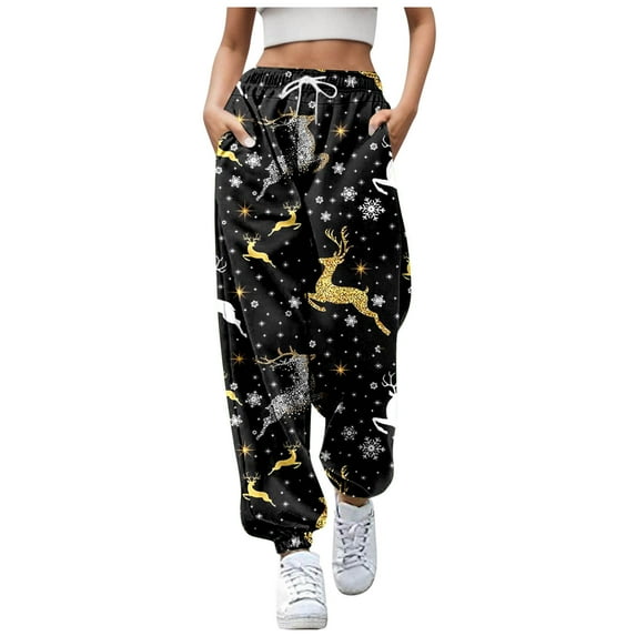 Christmas Printed Slacks For Ladies Casual Pants Women plus Size Business Casual Pants for Women plus Casual Dress Pants for Women Summer Elastic Waist Sweatpants Women Pants Casual Women Pants Casual