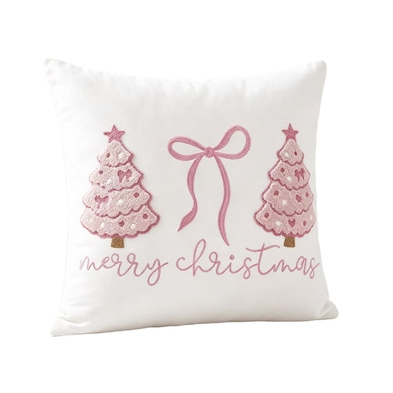 Christmas Printed Throw Pillow White Plump Festive Decorative Cushion For Sofa Couch Bed Holiday Decor