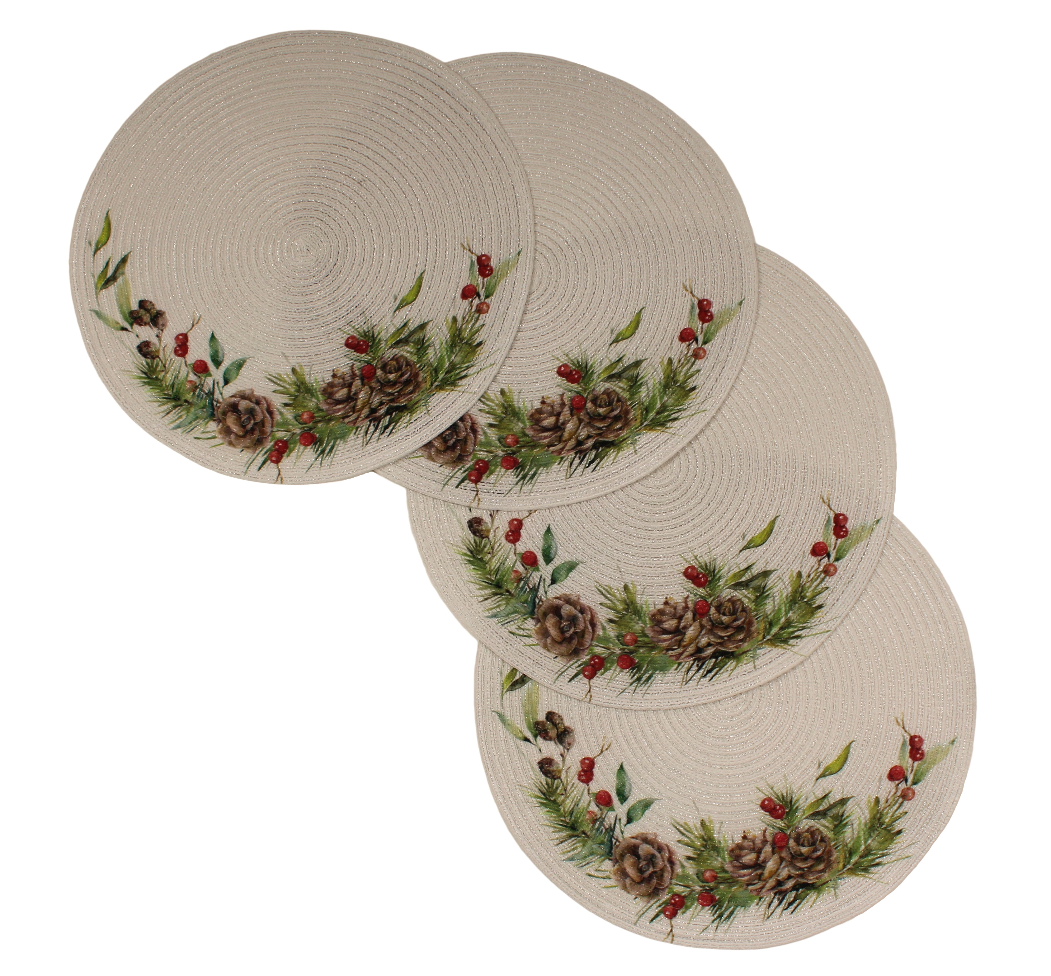 Christmas Printed Woven Braided Table Placemats 15 Inches Round Set of