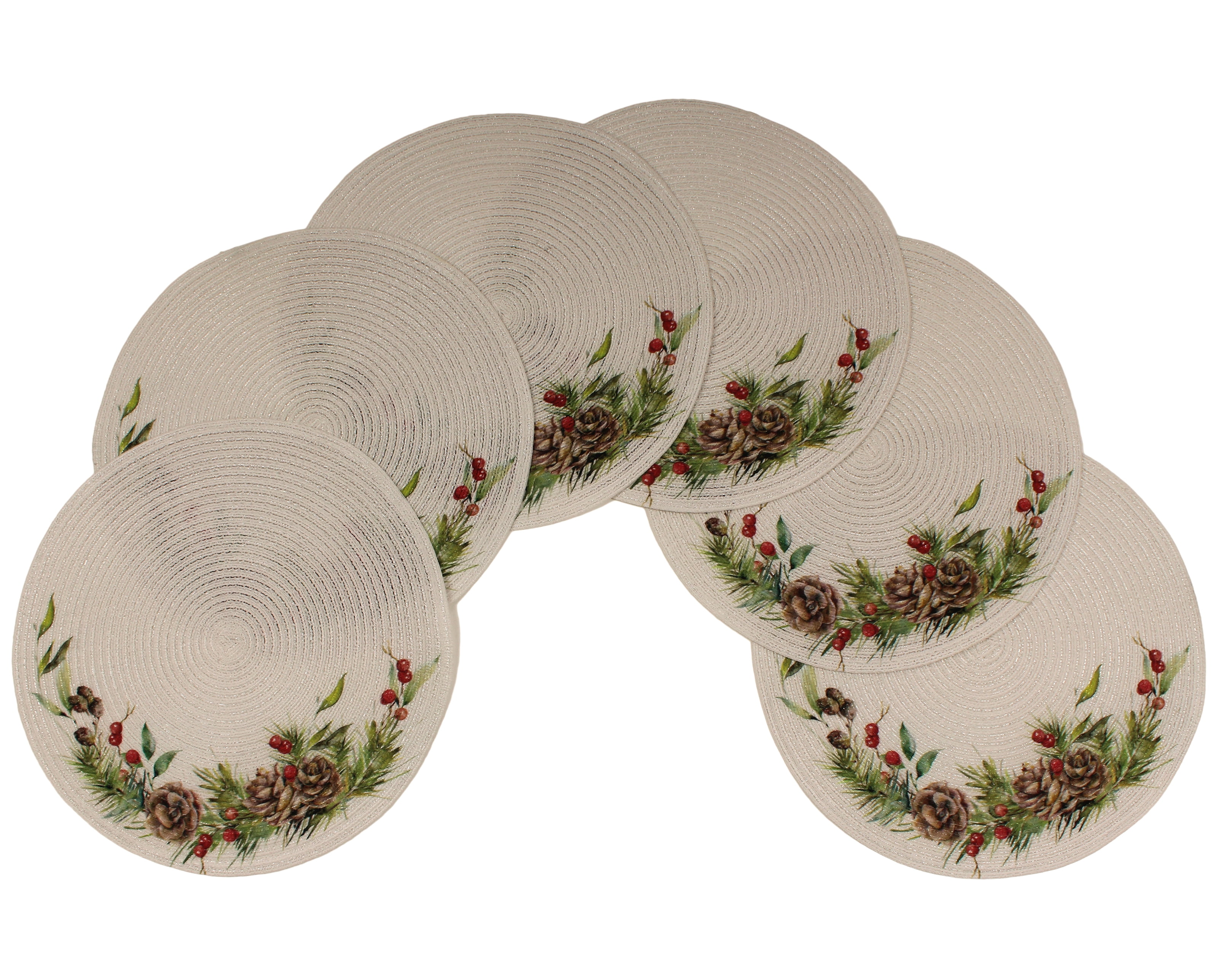 Christmas Printed Woven Braided Table Placemats 15 Inches Round Set of