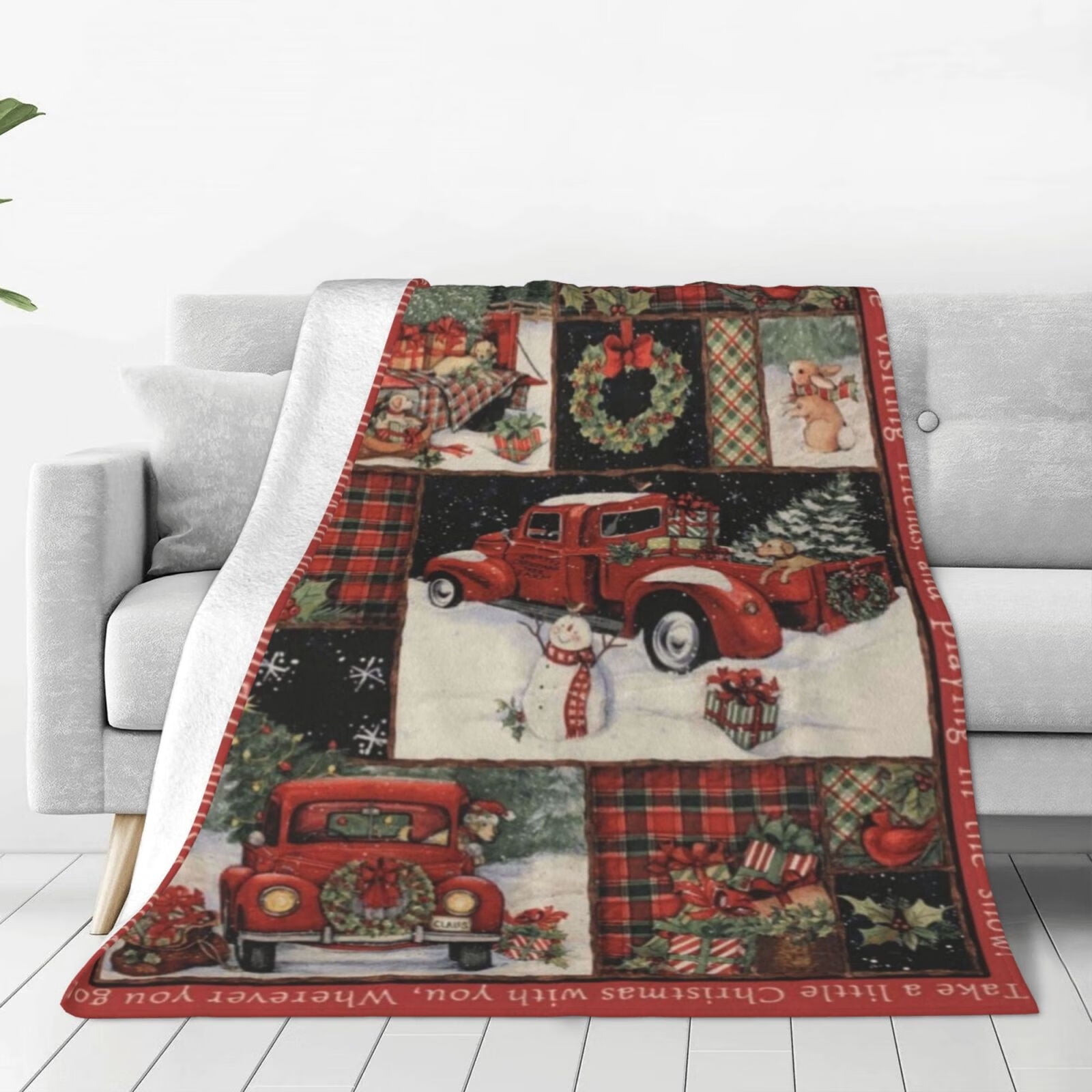 Christmas Prints Blanket Vintage Red Truck Throw Blanket Christmas