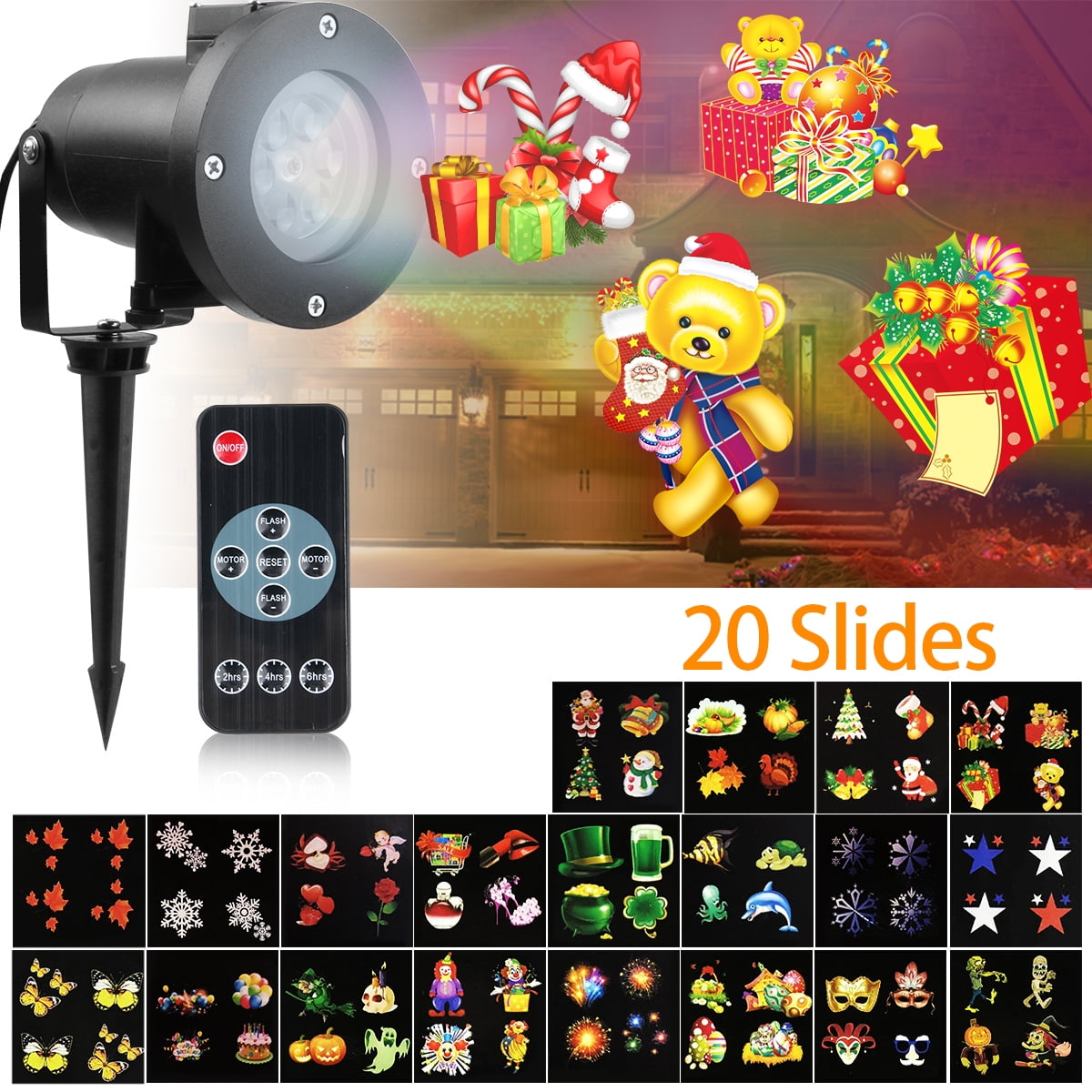 Christmas Projection Lights Outdoor with Remote Timer 2in1 Waterproof
