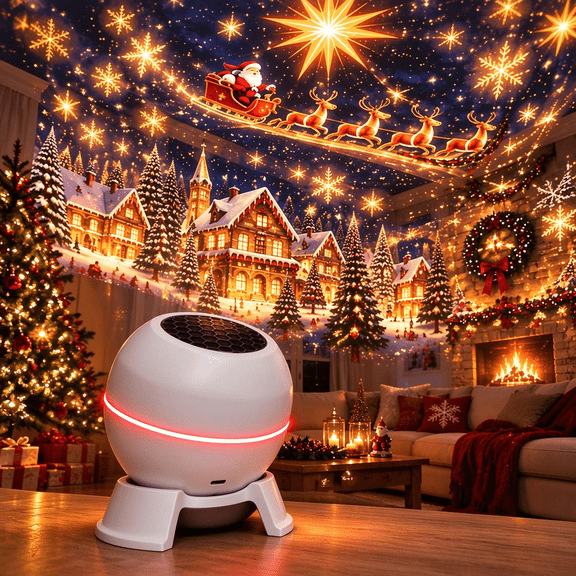 Christmas Projection Night Light, Christmas Holiday Projector Lamp with Indoor Light Effects, USB Powered Seasonal Decor for Living Room Bedroom Wall Ceiling Parties and Gatherings