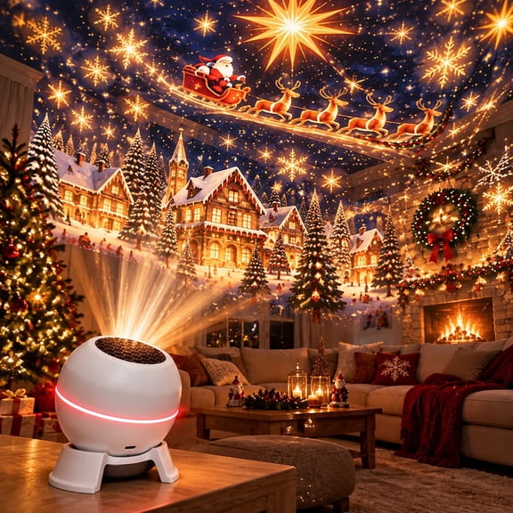 Christmas Projection Night Light, Holiday Projector Lamp with Festive Christmas Scenes, USB Powered Indoor Christmas Decor for Bedroom Ceiling Wall Living Room and Holiday Parties
