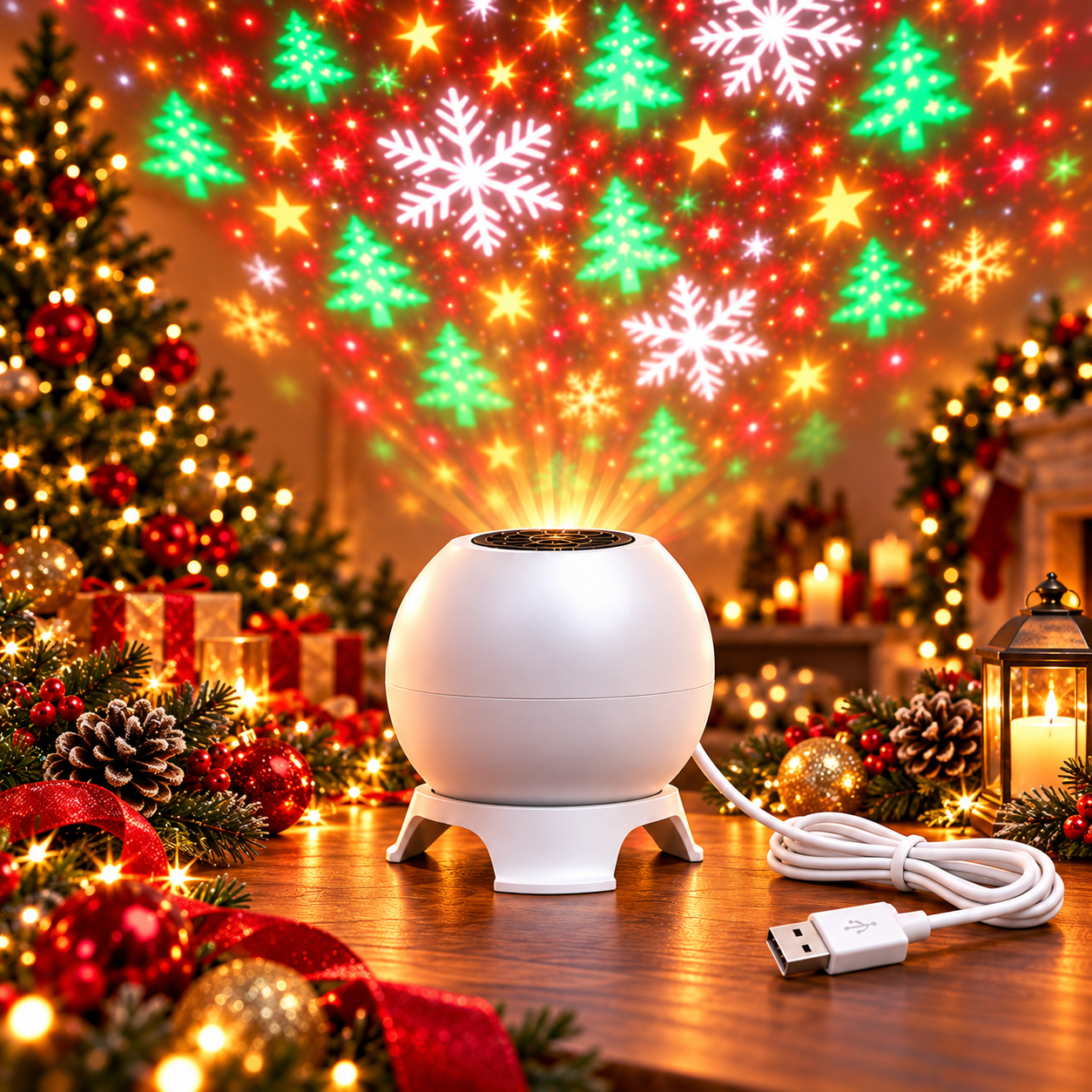 Christmas Projector Indoor, Dynamic Rotating USB Powered Christmas ...