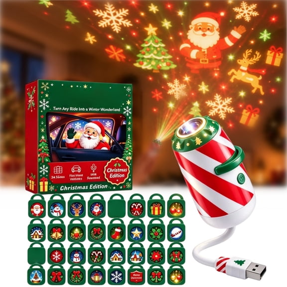 Christmas Projector Indoor, Santa Beam Projector, Christmas Cozy Lamp,32 Scence USB Projector Indoor , Hologlass Projector For Car Window, Bedrooms, Ceilings, Cars And Rooms