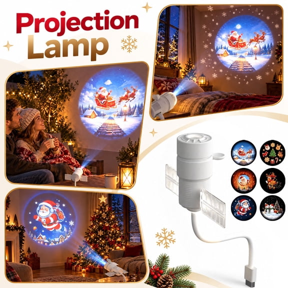 Christmas Projector Light,USB Plug & Play HD Flexible Gooseneck Holiday Scene Projector with 6 Slides, 360 Rotatable Projection Lamp for Indoor Wall Ceiling Xmas Party Decor & Gifts