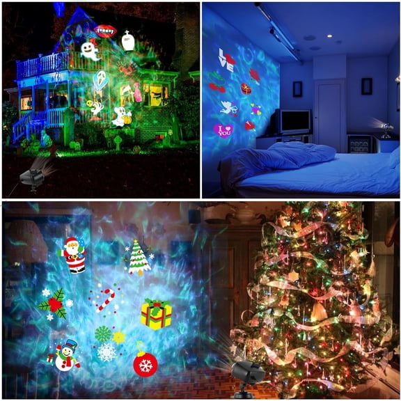 Christmas Projector Lights,HD Wave Ocean Effect LED Projector with 10 HD Slides (3D Ocean Wave +Patterns) and Remote Control for Christmas, Halloween, Thanksgiving