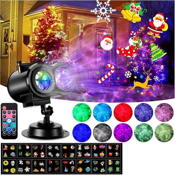 Christmas Projector Lights,HD Wave Ocean Effect LED Projector with 16pc Slides Patterns and Remote Control for Christmas, New Year, Birthday, Halloween, Thanksgiving Decor