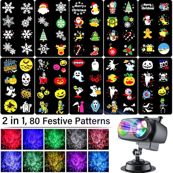 Christmas Projector Lights Outdoor 2025 Upgraded, 4/6/8 Theme Patterns Adjustable Snowflake Projector with Timer, 2 in 1 LED Holiday Projector Lights for Christmas, Halloween Decoration