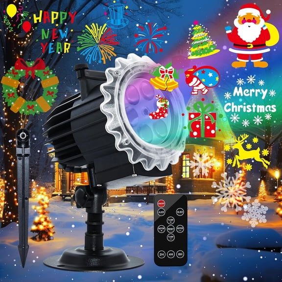 Christmas Projector Lights Outdoor, 8 Images Mode Christmas Lights Projector with 96 Cartoons, Waterproof Holiday Projector with Remote Control and Timer for Christmas Decorations
