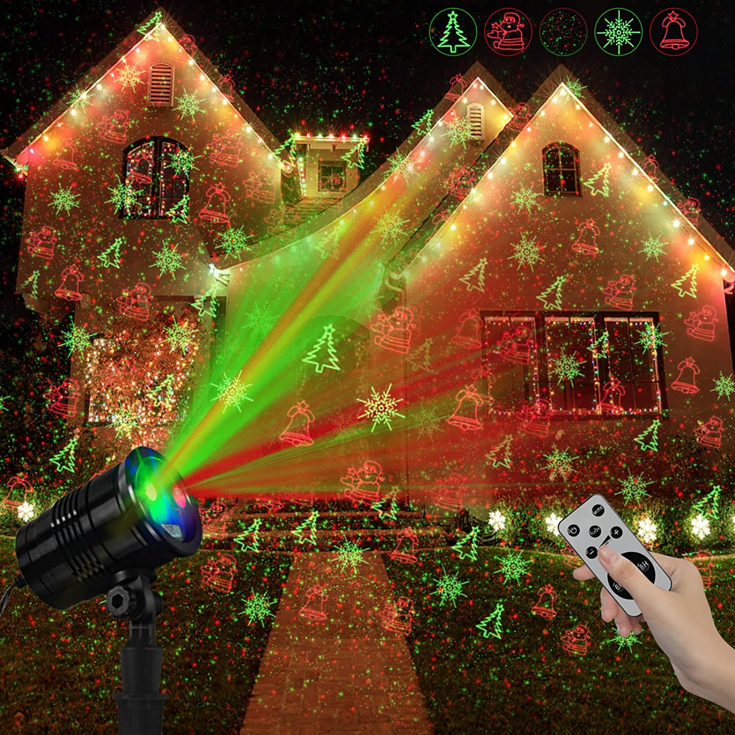 Outdoor Christmas Projector Lights with Remote Control, 24 Modes