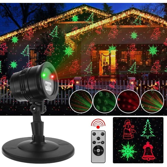 Christmas Projector Lights Outdoor, Led Christmas Laser Lights Landscape Spotlight Red and Green Star Show with Rf Wireless Remote Christmas Decorative for Outdoor Garden Patio Xmas Holiday Party