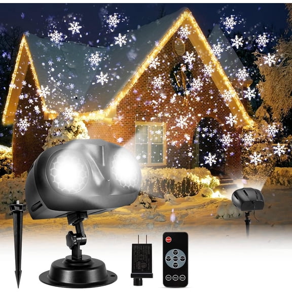 Christmas Projector Lights Outdoor, Morttic Upgraded 2-in-1 Rotating Snowflake Projector with Remote Timer IP65 Waterproof LED Christmas Snowfall Projection Lamp for Xmas Holiday House Decoration,23ft