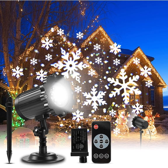 Christmas Projector Lights Outdoor, Morttic Upgraded Rotating Snowflake Projector with Remote Timer IP65 Waterproof LED Christmas Snowfall Projection Lamp for Xmas Holiday House Decoration, 16.4ft