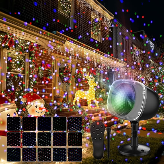 Christmas Projector Lights Outdoor RGBW Snowfall Light Rotating Falling Snow with Remote Control Landscape for House Yard Garden Halloween Decor