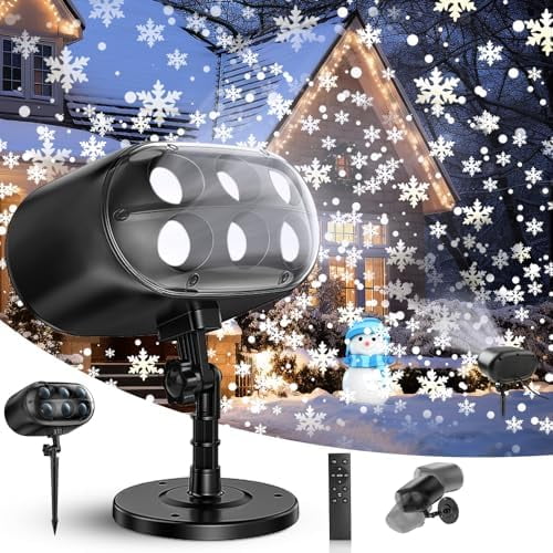 Christmas Projector Lights Outdoor, Snowflake Projector Lights, Adjustable Dynamic Snow Light Show with Remote Control, 270 Rotating Outdoor Snow Falling Projector Lamp$$Tools & Hardware Other