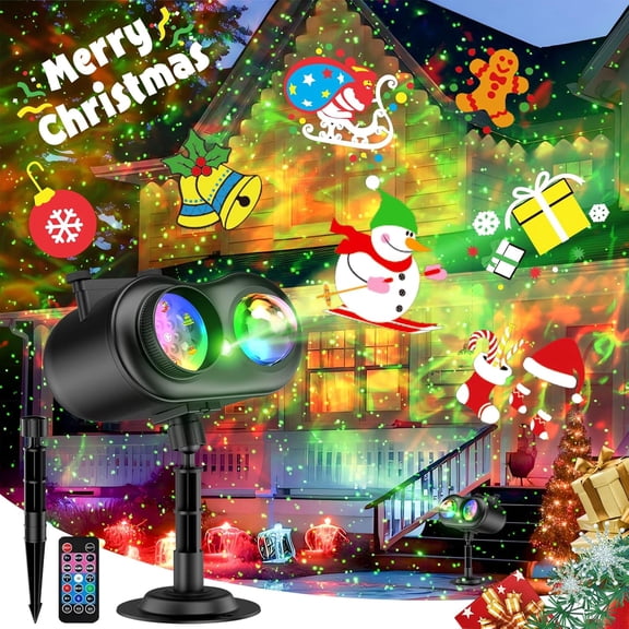 Christmas Projector Lights Outdoor Waterproof, 20 Slides & 8 Bright HD Patterns, Firefly Ocean Wave Effects, Timer Snowflake Light for House Yard Xmas New Year Valentines Thanksgiving
