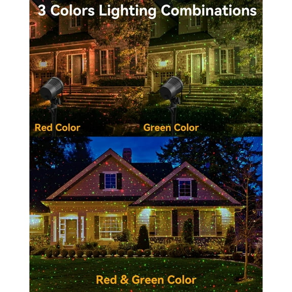 Christmas Projector Lights Outdoor Waterproof with Remote Control, Outdoor Christmas Decorations Garden & Landscape Lights with Red and Green Stars for Garden Room Decor/Halloween Decorations