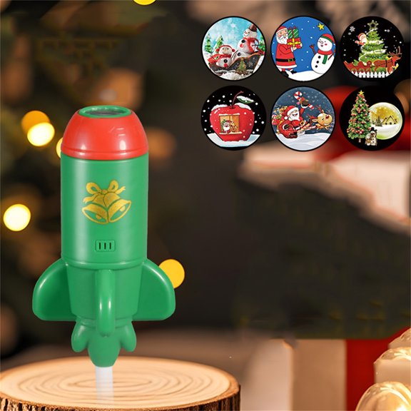 Christmas Projector Night Light, Rocket Shaped Projection Lamp with Slide Patterns, Star Sky Wall Decor for Bedroom