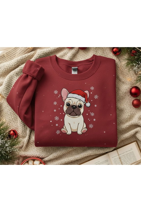 Christmas Pug Embroidered Sweatshirt, Cute Holiday Dog Lover Sweater, Festive French Bulldog , Cozy Winter Pet Gift, Funny Santa Pug Shirt