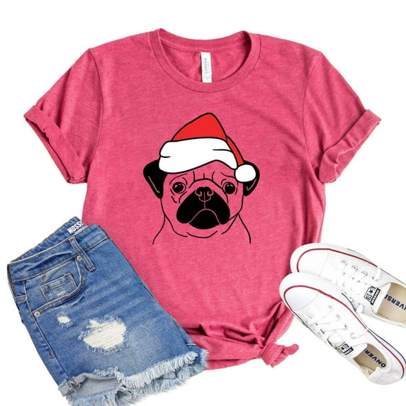 Christmas Pug T-shirt Dog Owner Gift Paw Lover Tshirt Party Tee Women's Doggy Shirt Animal Rescue Shirts