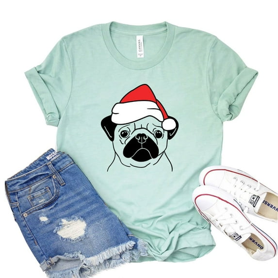 Christmas Pug T-shirt Dog Owner Gift Paw Lover Tshirt Party Tee Women's Doggy Shirt Animal Rescue Shirts