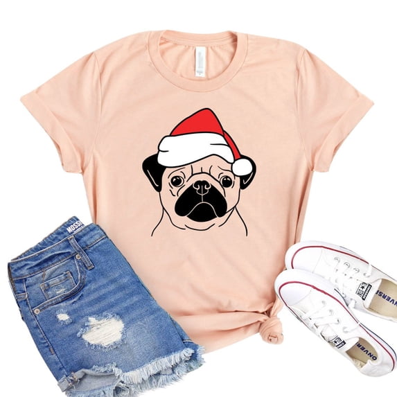 Christmas Pug T-shirt Dog Owner Gift Paw Lover Tshirt Party Tee Women's Doggy Shirt Animal Rescue Shirts