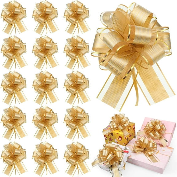 Christmas Pull Bows Flowers 20Pcs 6 Inch Large Christmas Ribbon Pull Bows (Gold)