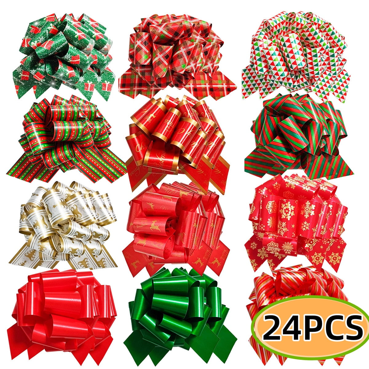 KABUER Christmas Gift Pull Bow Large Gift Bow Pull Bow with Ribbon for Xmas Present Gift Wrapping Christmas Decorations 5inch 24pcs)