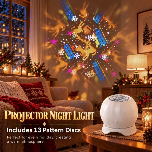 Christmas Pumpkin Projection Night Light, 13 Holiday Pattern Discs USB Projector Lamp, Xmas Bedroom Home Decor,1Pc, White