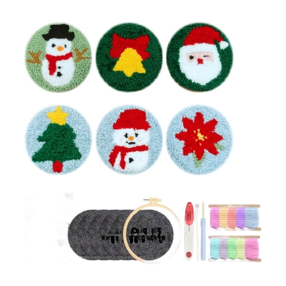 Christmas Punch Needle Coaster DIY Kit Embroidery Heat Resistant Mat Handcrafted Beverage Pad Stress Relief Holiday Art Material Set Home Decor B110