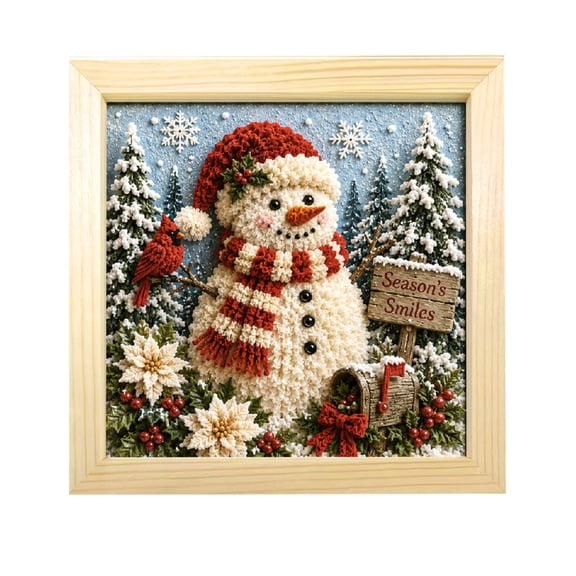 Christmas Punch Needle Craft Kit, 7.87x7.87 Inch, 3D Fabric Art Set with Yarn, Holiday Home Decor DIY Project, Cozy Christmas Gift for Adults Beginners,Festival Xmas Decoration