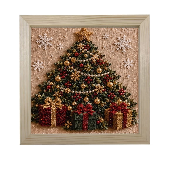 Christmas Punch Needle Craft Kit, 7.87x7.87 Inch, 3D Fabric Art Set with Yarn, Holiday Home Decor DIY Project, Cozy Christmas Gift for Adults Beginners,Festival Xmas Decoration