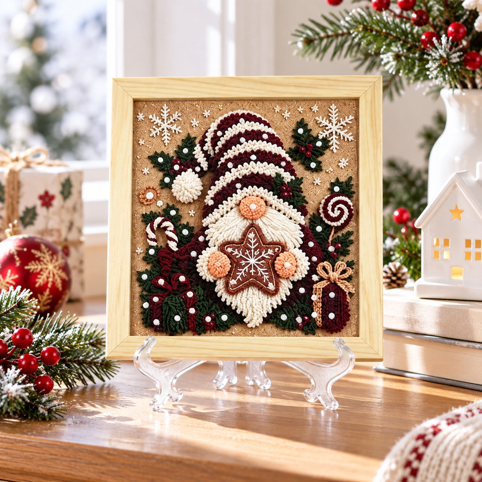 Christmas Punch Needle Kit, Fabric Craft Set for DIY Holiday Picture ...