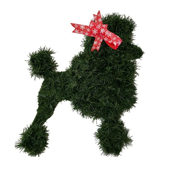 Christmas Puppy & Cat Shaped Wreath with Red Bow, Cute Dog Wreath with Snowflake Sign Ornament, Xmas Pet Wreath for Front Door Holiday Year Round Full Green Doggy Wreaths Garden Home Party Decor