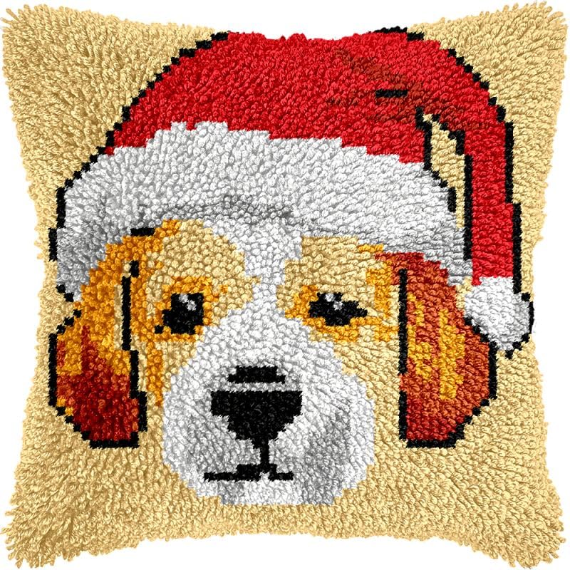 Christmas Puppy Dog Latch Hook Pillow Kits Cushion Pillowcase with Pattern Printed Canvas Sofa Hooking Pillows Crafts Embroidery Latch Hooking Crochet Kits 17x17 inch(41)