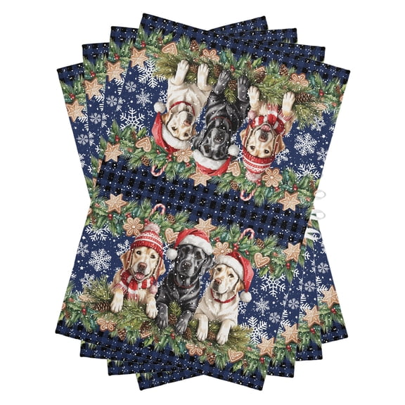 Christmas Puppy Kitchen Towels Dish Towel Pack of 4 Dogs Pine Snowflake Blue Plaid Soft Dish Cloth Set Absorbent Dishcloth for Drying Dishes, Hand Towels 18 x 28 Inches