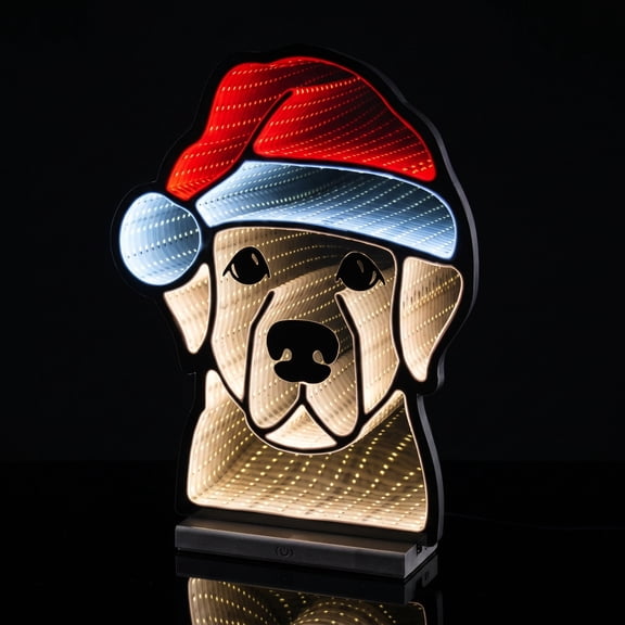 Christmas Puppy Mirror Lamp, Infinite LED Table Light, Holiday Dog Decor, Creates Stunning Depth Effect and Glows Safely for Desk Display, Shelf Accent, and Party Table.