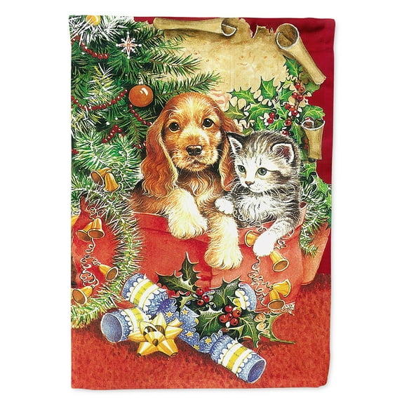 Christmas Puppy and Kitten Flag Canvas House Size