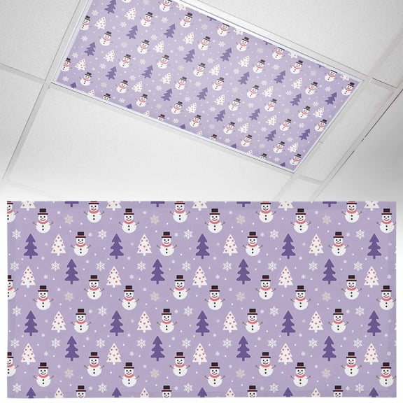 Christmas Purple Fluorescent Light Covers Cartoon Snowman Xmas Tree Snowflakes Magnetic Light Filters Ceiling Lighting Panel Shade for Classroom Office Home 2 x 4 ft, 1 Pack