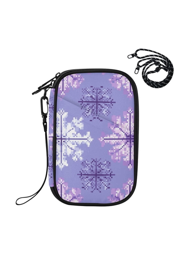 Christmas Purple Snowflakes Pixel Style Passport Holder Travel Document Organizer Credit Card Case Coin Purse Wallet RFID Blocking