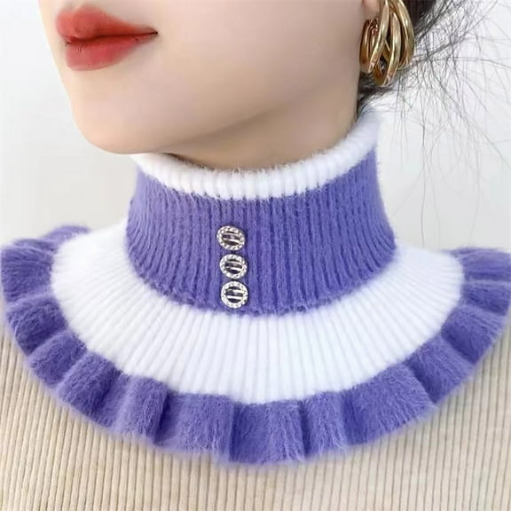 Christmas Purple Warm Scarf Autumn Neckerchiefchristmas Turtleneck Dickey Collar Stripe Knitted Collar Detachable False Collar Neck Warmer Scarf for Women