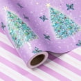 thumbnail image 1 of Christmas Purple Wrapping Paper Mini Roll, Christmas Tree Butterfly, Pink Purple Stripe Reversible Design for Winter Holiday Family Gathering, 17 inches x 32.8 Feet, 1 of 9
