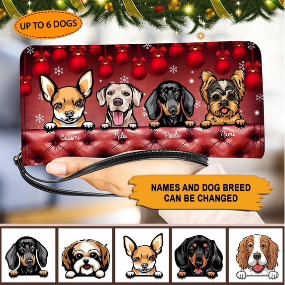 Christmas Purse Brand Design Leather Wristband Clutch Bag Personalizd Dog Pet Party Long Wallet Multi Storage Coin Pouch Gifts