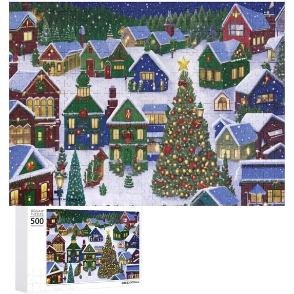 Christmas Puzzle 500 Piece Jigsaw Puzzle Illustration of Snowman in Holiday,20"x15" Large Puzzle Decoration for Family Party Holiday,Multicolor Winter Scene with Snowman