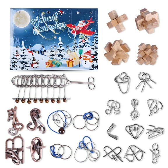 Christmas Puzzle Advent Calendar 2026, 24-Day Calendar with Reuben Lock and 9 Linked Rings, Brain Teaser Gift Boxes for Kids and Adults, Educational Holiday Countdown Toys