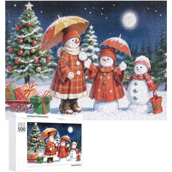 Christmas Puzzle Jigsaw Puzzle 500 Pieces for Adults, 20"x15" Large Puzzle Winter Snowman Decoration for Family Party Holiday - Multicolor Winter Scene with Snowman