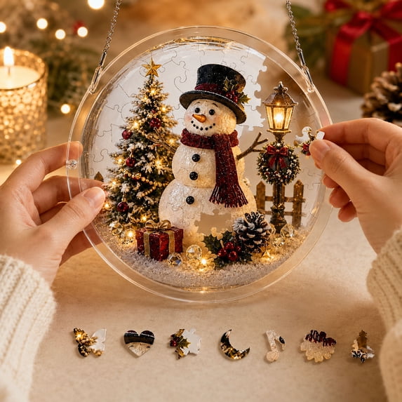 Christmas Puzzle Suncatcher, Xmas Acrylic Stained Glass Decor, Christmas Story Scene Decor DIY Acrylic Stained Glass Puzzle Suncatcher Hanging Sun Catcher Ornament for Friends Family